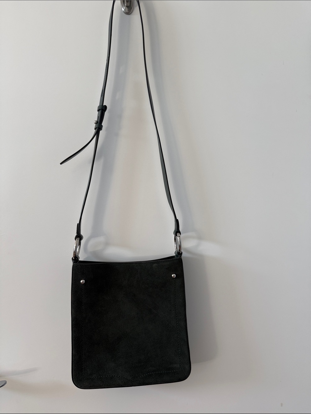 Forest Green Suede Crossbody Bag - Minimalist Women's Shoulder Bag